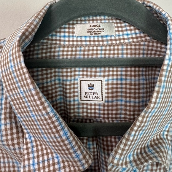 Peter Millar Blue and Brown Casual Button Down Shirt size Large - Picture 2 of 6